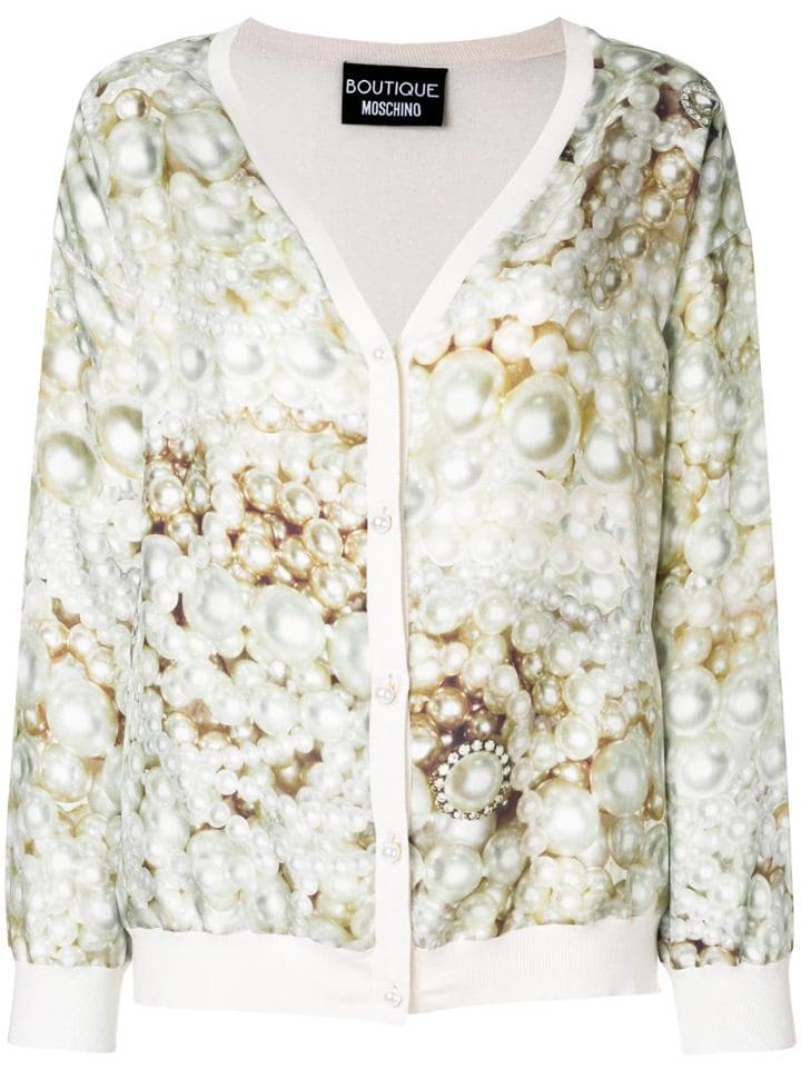 Boutique Moschino Pearl Print Cardigan - Neutrals