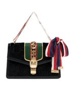 Gucci Sylvie Chain-embellished Velvet Shoulder Bag - Black