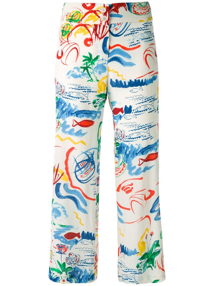 Aspesi - Printed Cropped Trousers - Women - Silk - 38, White, Silk