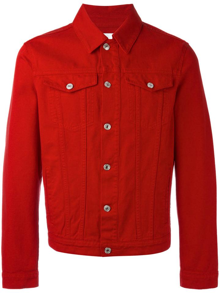 Msgm Logo Patch Denim Jacket, Men's, Size: 46, Red, Cotton