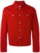 Msgm Logo Patch Denim Jacket, Men's, Size: 46, Red, Cotton