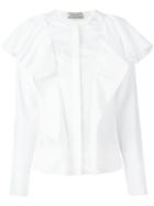 Lanvin Long Sleeved Ruffle Blouse, Women's, Size: 38, White, Cotton