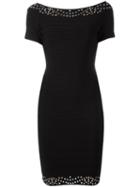 Hervé Léger Shortsleeved Fitted Dress, Women's, Size: Medium, Black, Nylon/spandex/elastane/rayon