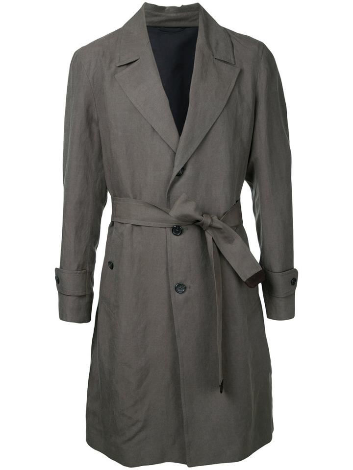Cerruti 1881 - Belted Trench Coat - Men - Linen/flax/lyocell - 50, Green, Linen/flax/lyocell