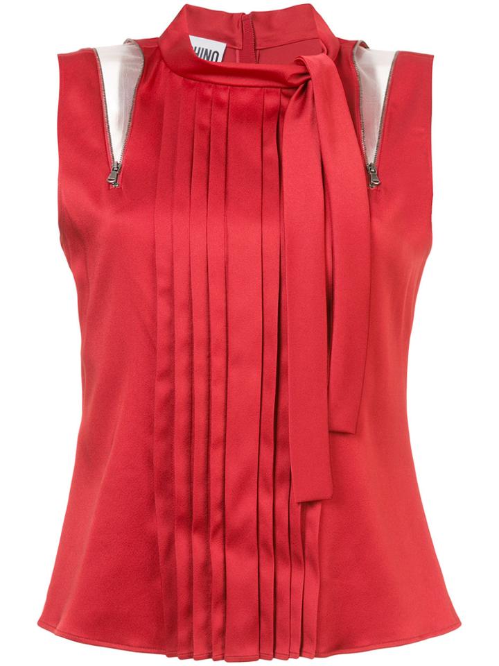 Moschino Shoulder Slash Pleated Blouse - Red