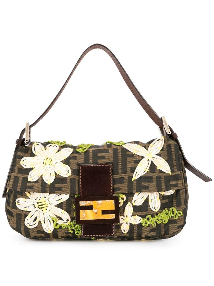 Fendi Vintage Mamma Baguette Embroidery Zucca Pattern Shoulder Bag -
