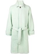 Ami Paris Raglan Sleeves Belted Long Coat - Green