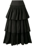 Alberta Ferretti - Pleated Ruffle Skirt - Women - Cotton/polyester - 38, Black, Cotton/polyester