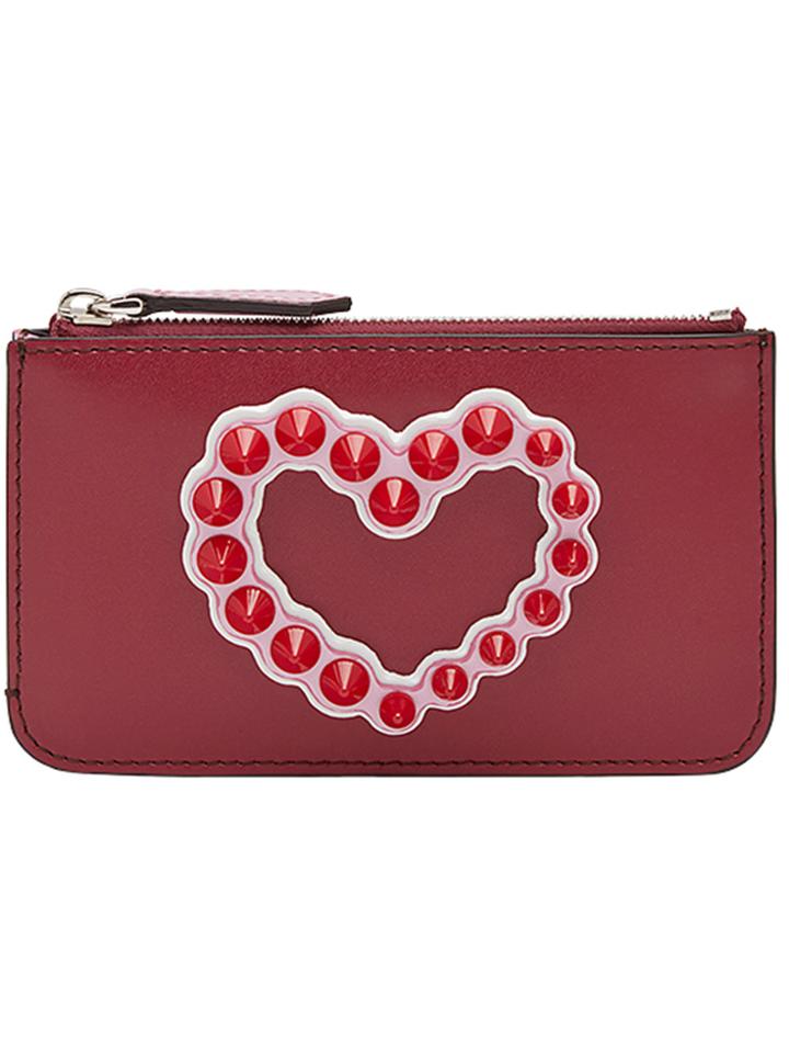 Fendi Heart Stud Cardholder - Red