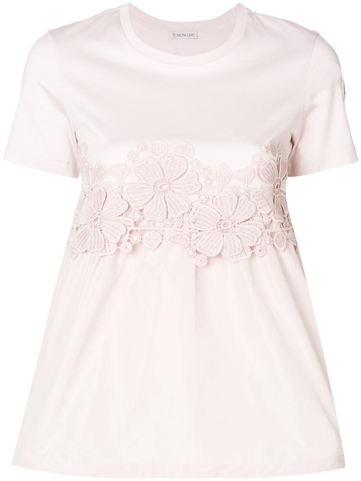 Moncler Floral-embroidered Flared Top - Pink & Purple