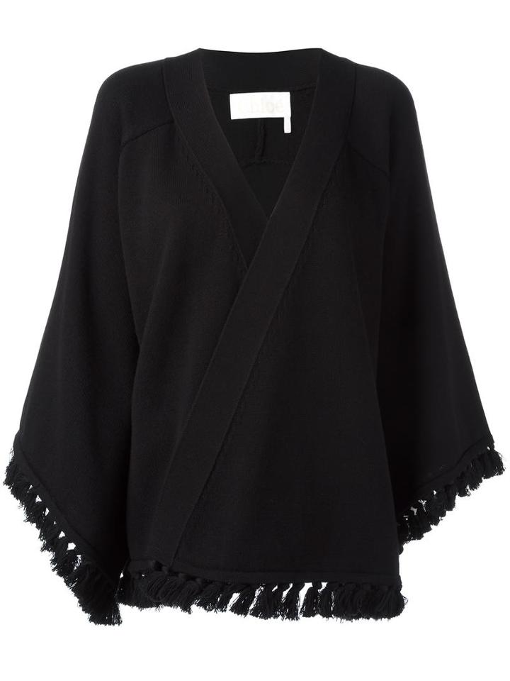Chloé Tassel Trim Cardigan, Women's, Size: Small, Black, Cotton/wool