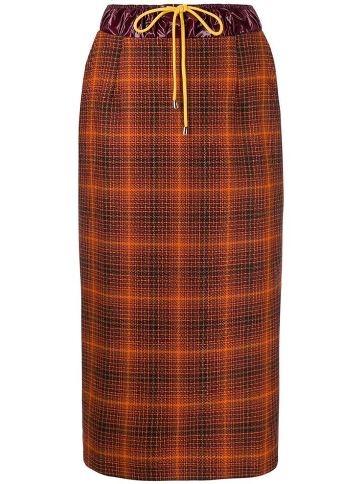 Aalto High-waist Drawstring Check Skirt - Orange