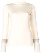 Fabiana Filippi Fringed-detail Fitted Sweater - Nude & Neutrals