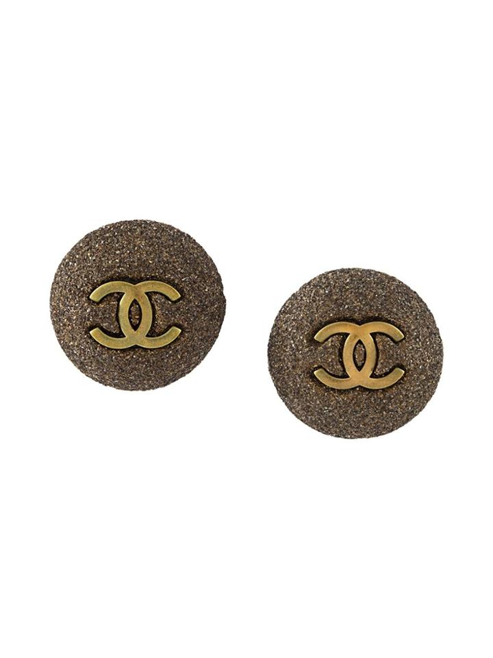Chanel Vintage Logo Disc Clip-on Earrings - Grey