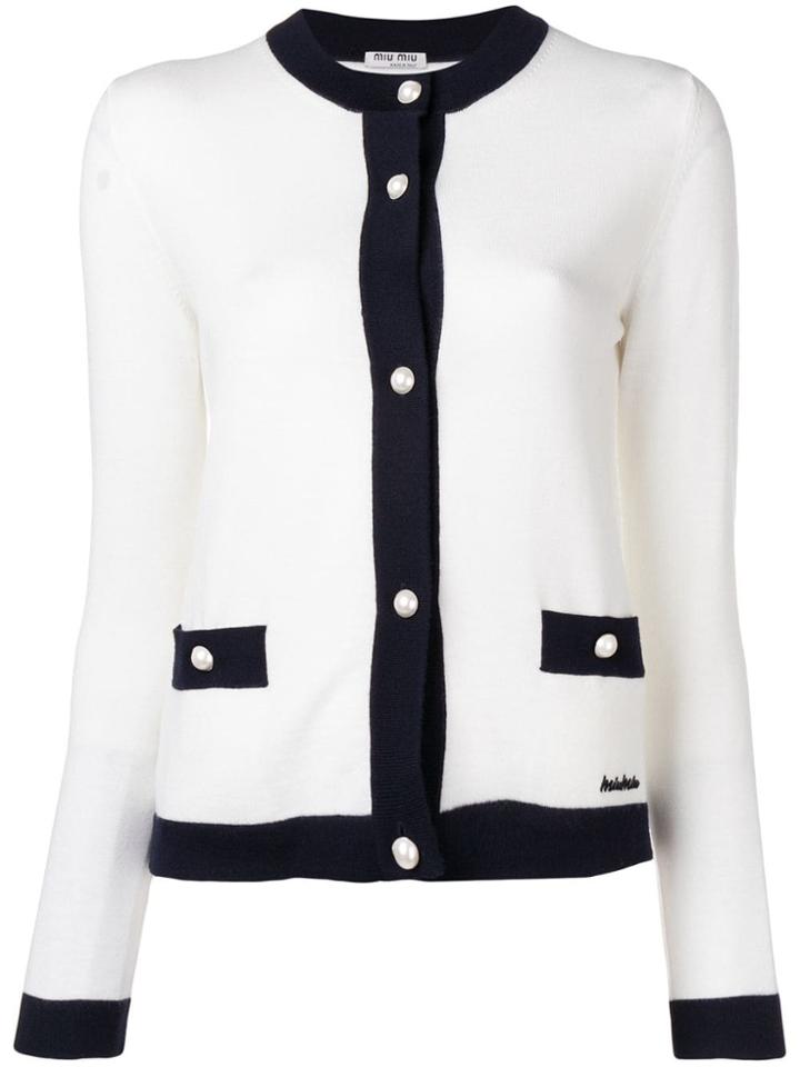 Miu Miu Two Tone Button-down Cardigan - White