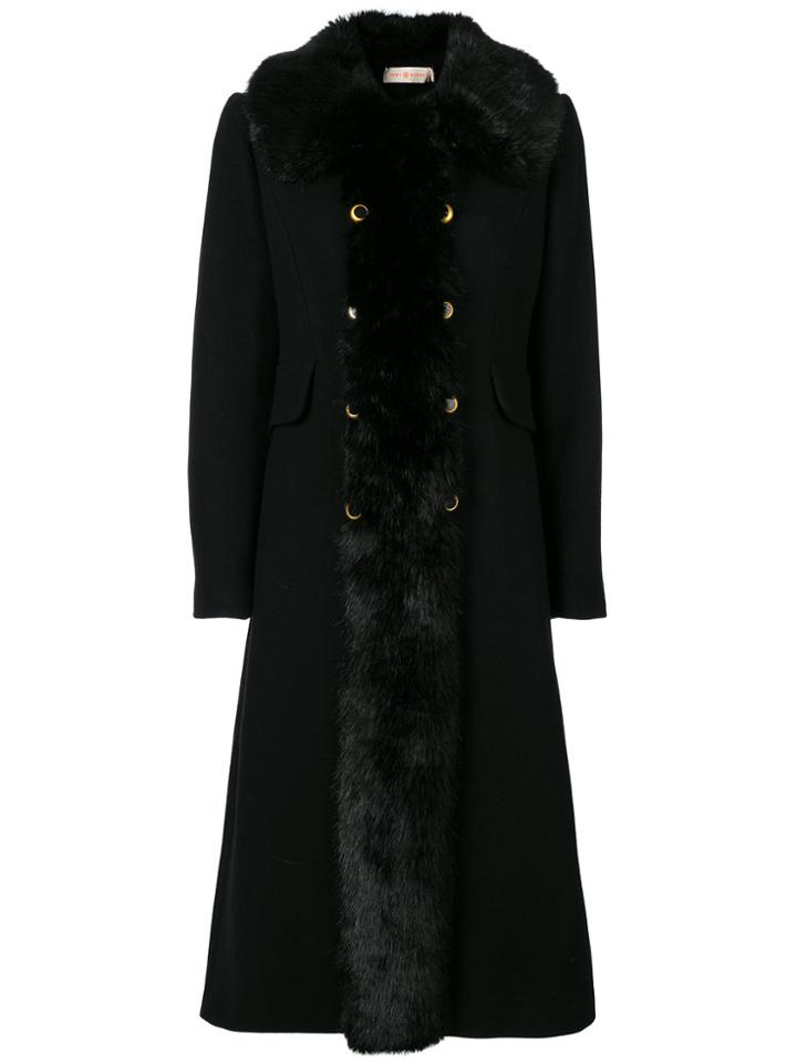 Tory Burch Faux Fur Trim Coat - Black
