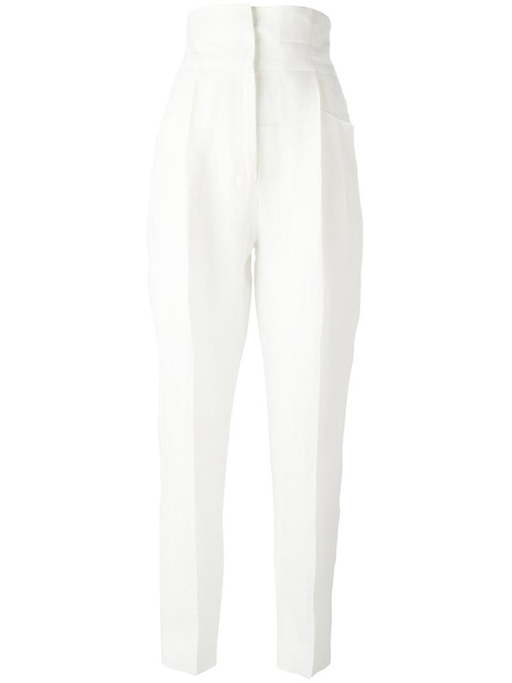 Ermanno Scervino High-waisted Trousers, Women's, Size: 42, White, Linen/flax/polyester