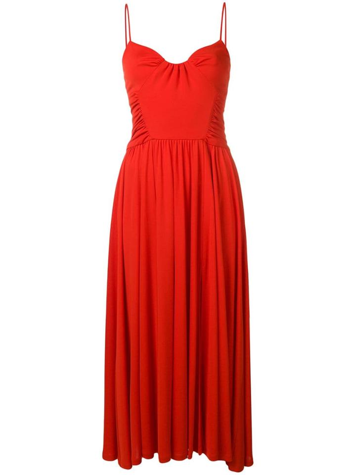 Msgm Pleated Detail Midi Dress - Red