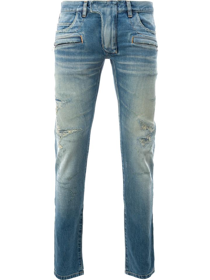Balmain Ripped Skinny Jeans - Blue