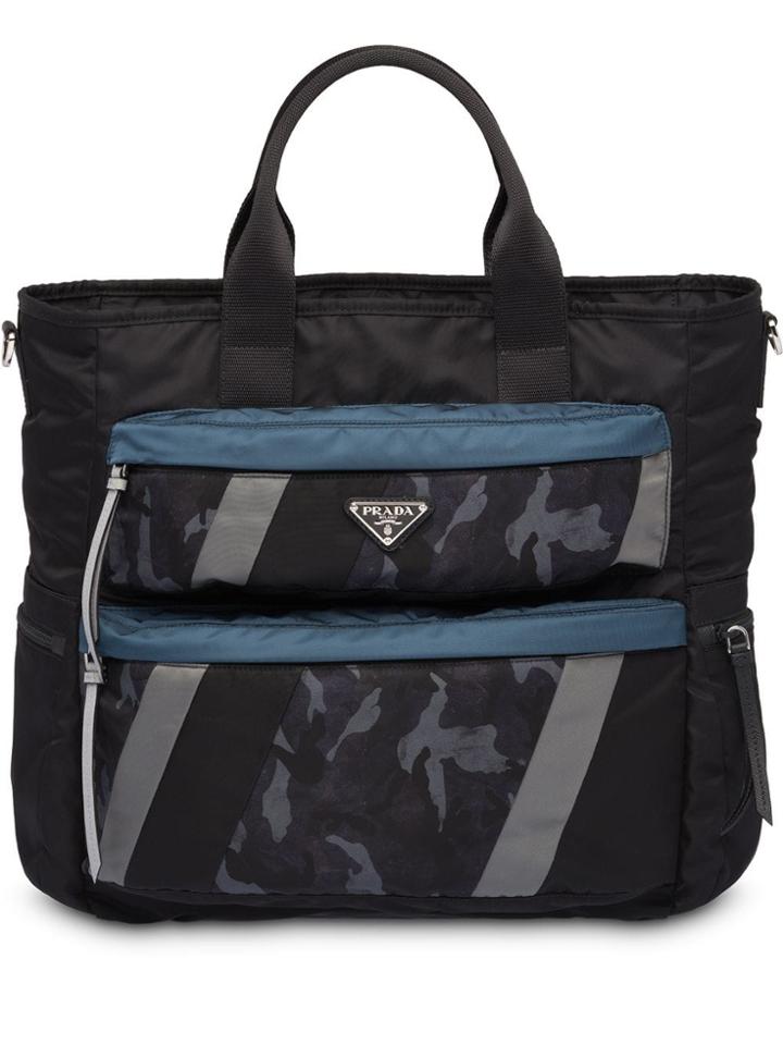 Prada Printed Technical Fabric Tote - Blue