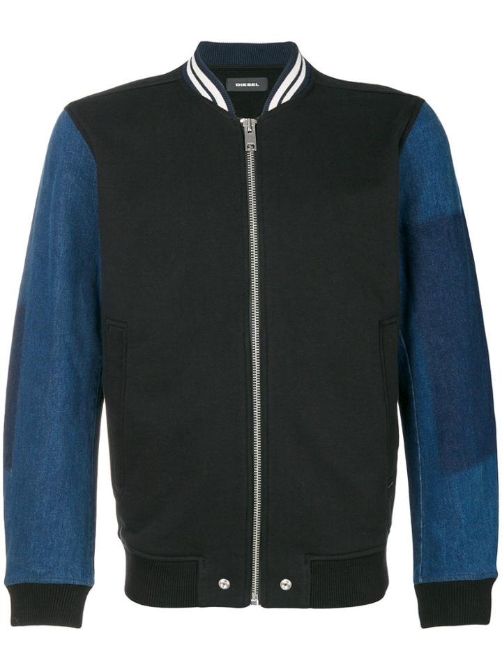 Diesel Contrast Sleeve Varsity Bomber - Black