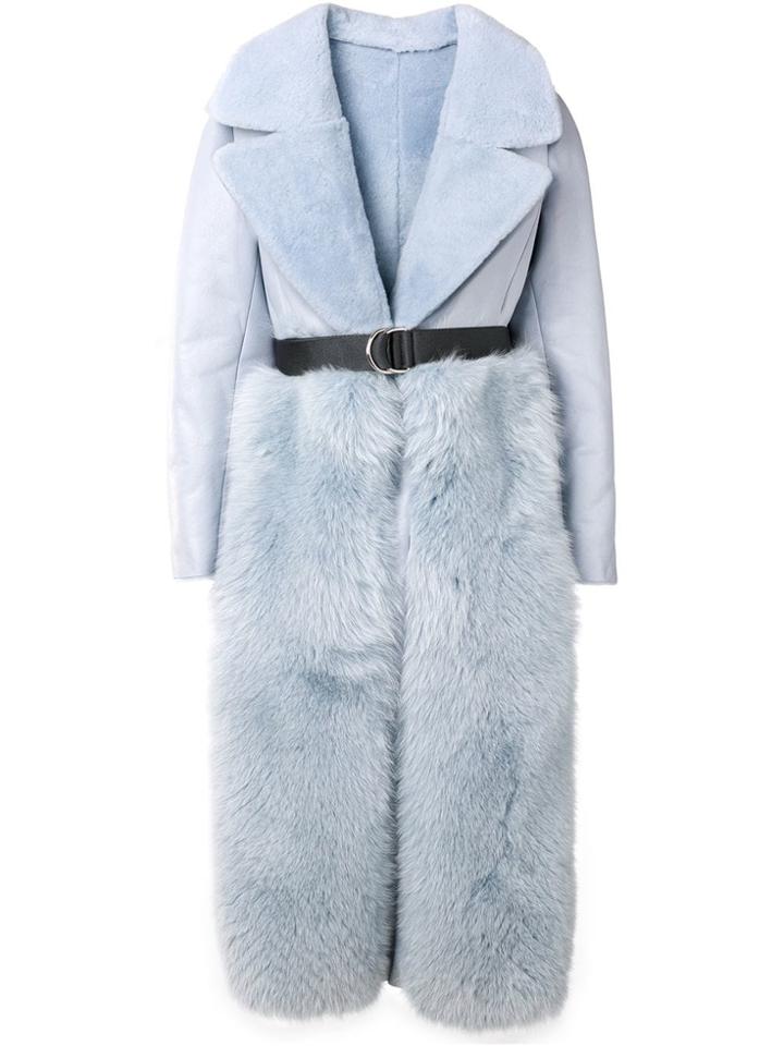 Blancha Fur Panelled Coat - Blue