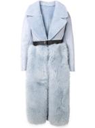 Blancha Fur Panelled Coat - Blue