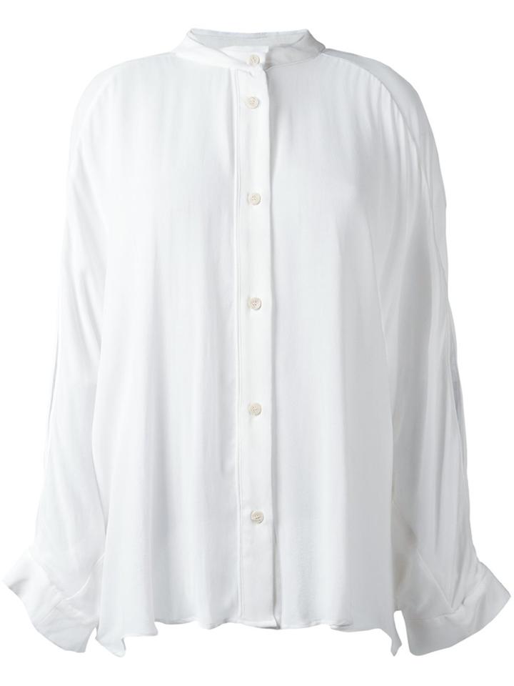 Lost & Found Ria Dunn Collarless Button Down Shirt - White