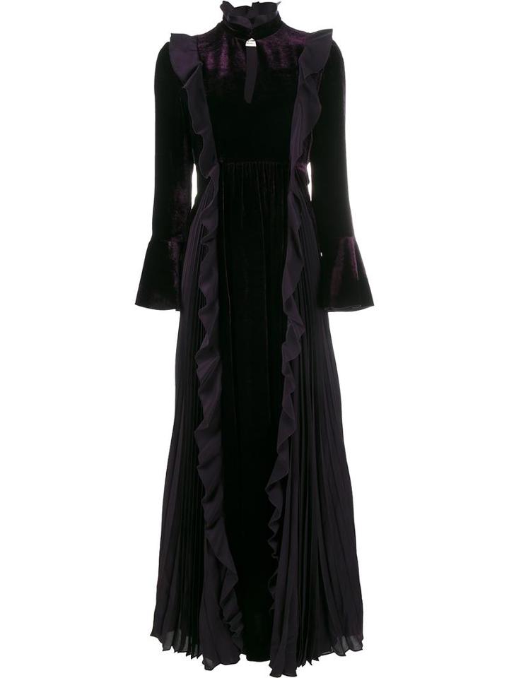 Fendi Ruffle Detail Long Dress, Women's, Size: 40, Pink/purple, Silk