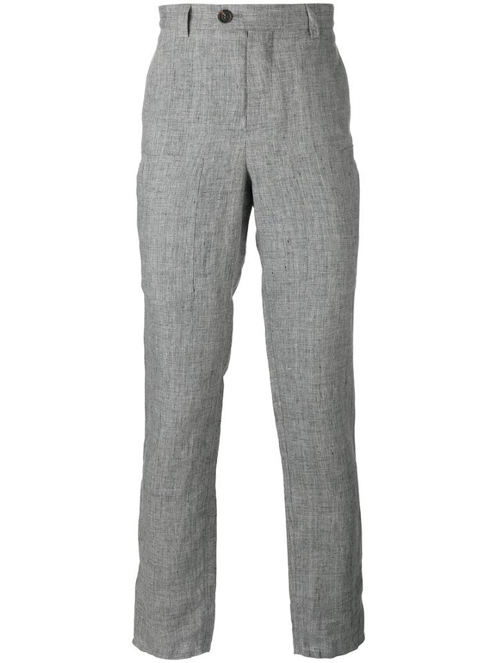 Brunello Cucinelli High Waist Trousers, Men's, Size: 52, Grey, Cotton/linen/flax/viscose