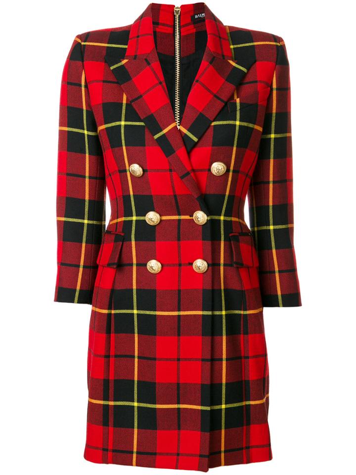 Balmain Tartan Blazer Dress - Red