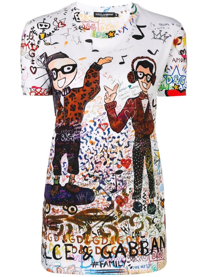 Dolce & Gabbana Designer Graffiti Printed T-shirt - White