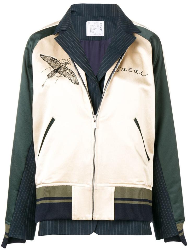 Sacai Hawk Embroidered Bomber Jacket - Neutrals