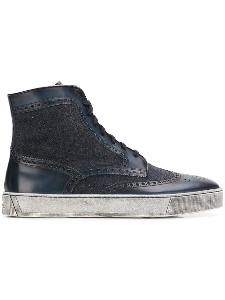 Santoni Brogue Detail Ankle Boots - Blue