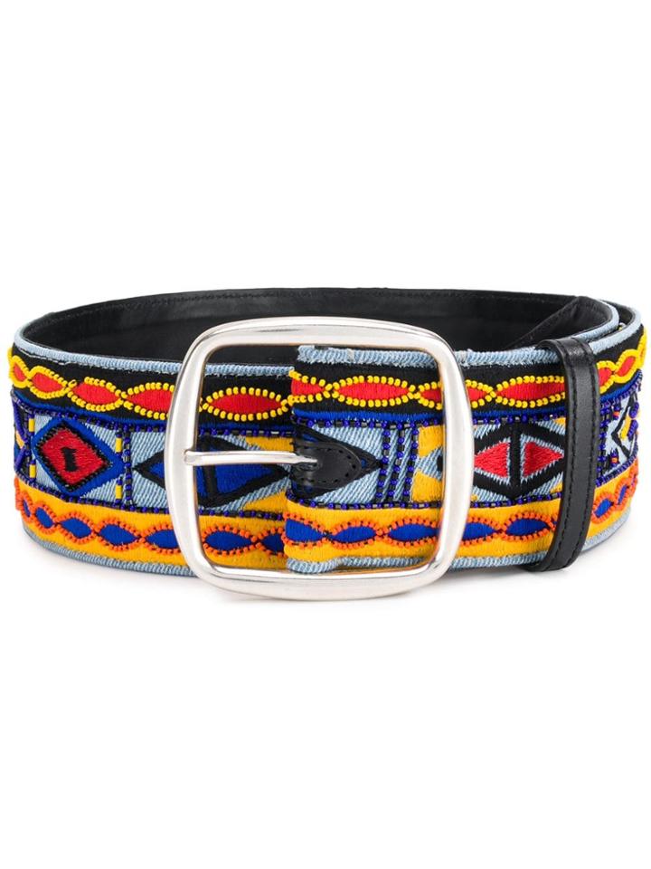 Etro Embroidered Denim Belt - Blue
