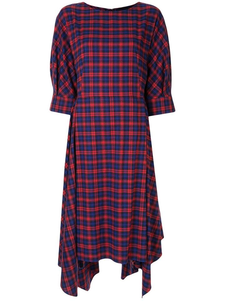 Juun.j Check Puff Sleeve Midi Dress - Red