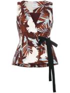 Erdem Floral Wrap Top With Ribbon Tie - Blue