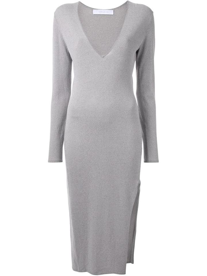 Dion Lee Side Slit Knit Dress, Women's, Size: 6, Grey, Nylon/rayon