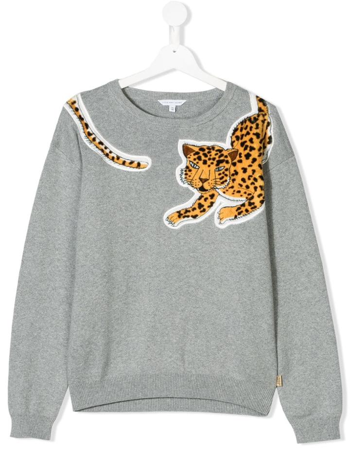 Little Marc Jacobs Teen Leopard Appliqué Sweater - Grey
