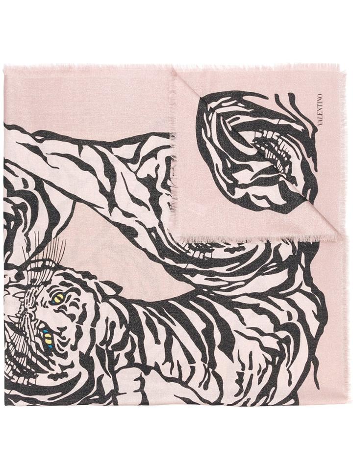 Valentino Tiger Print Scarf - Pink