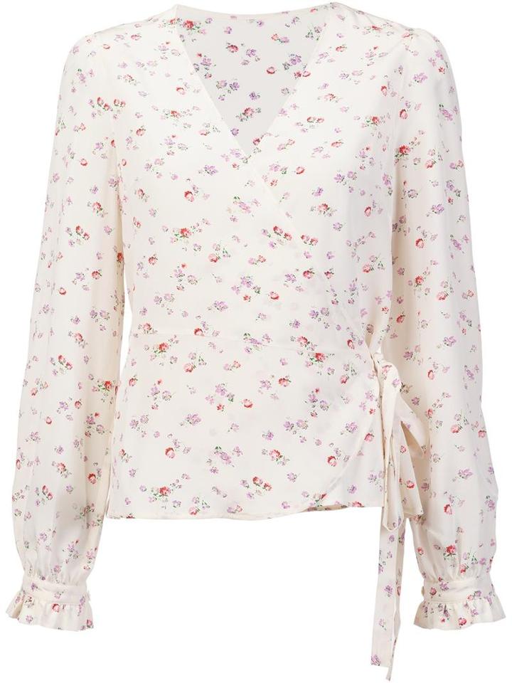 Ines De La Fressange Floral Print Wrap Blouse, Women's, Size: 40, White, Cotton
