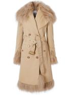 Burberry Shearling-trimmed Trench Coat - Neutrals
