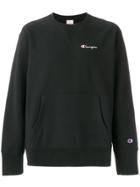 Champion Logo Embroidered Front Pocket Sweatshirt - Black