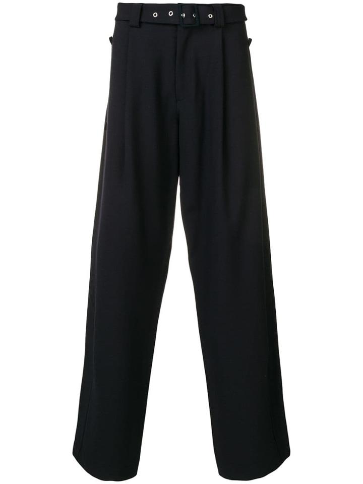 Maison Flaneur Belted Straight-leg Trousers - Blue