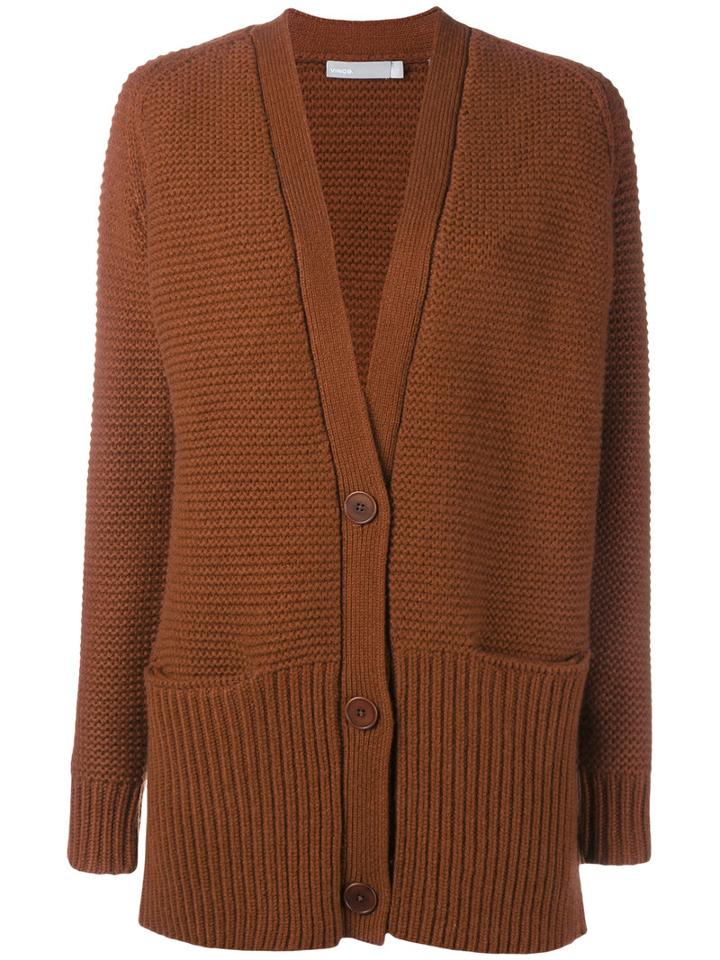 Vince - Wool Cashmere-blend Waffle Knit Cardigan - Women - Cashmere/wool - M, Yellow/orange, Cashmere/wool