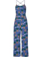 Sea Pineapple Print Jumpsuit, Women's, Size: 0, Blue, Silk