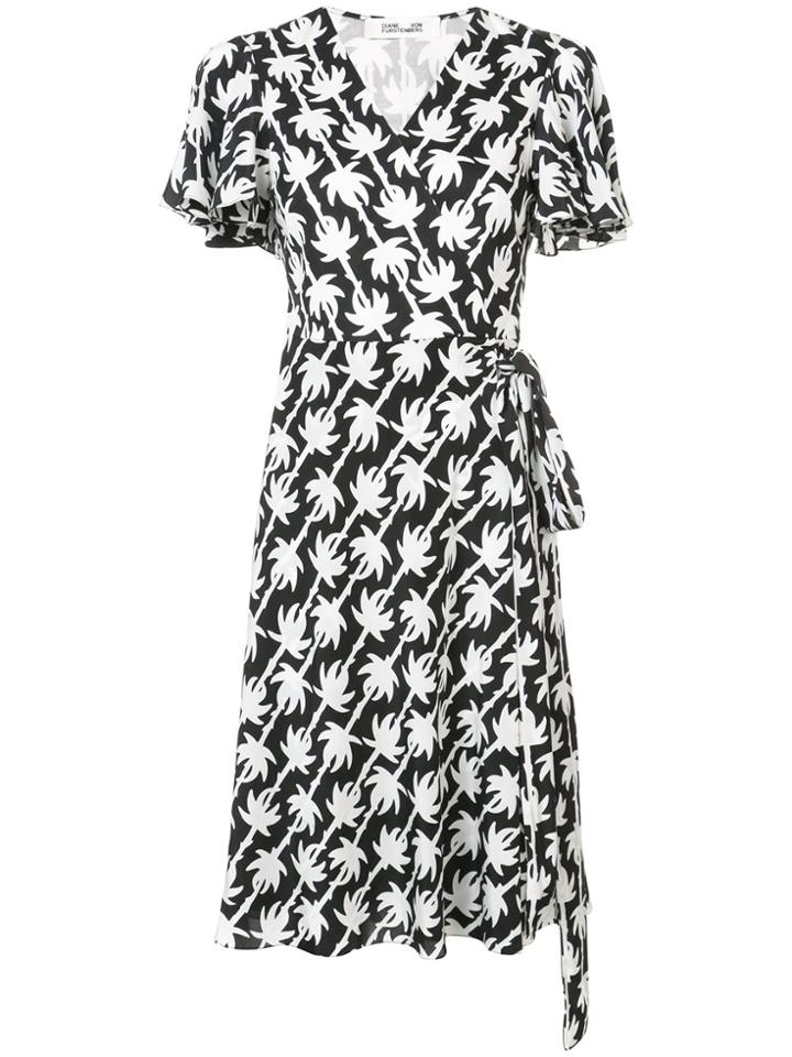 Diane Von Furstenberg Palm Print Dress - Black