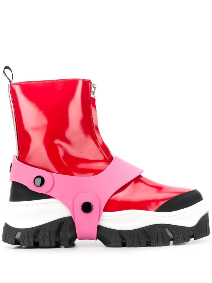 Msgm Contrast Strap Boots - Red