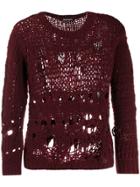 Ann Demeulemeester Distressed Slim-fit Jumper - Red