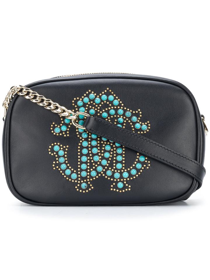 Roberto Cavalli Studded Logo Crossbody Bag - Black
